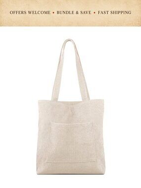 Corduroy Tote Bag with Zip Shoulder Hobo Handbag Large Capacity Inner Pocket